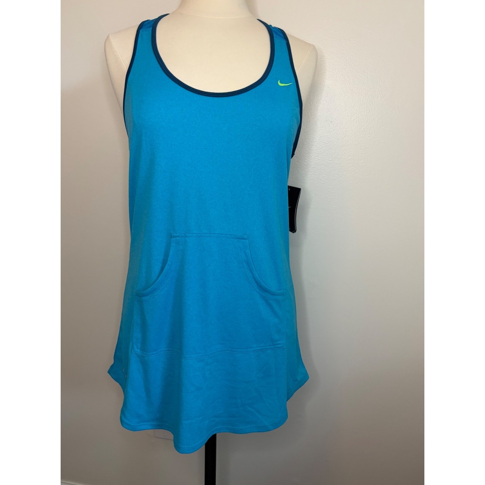 NEW Nike Dri-FIT Womens Blue Racerback Tank Top Kangaroo Pocket Athletic Dress S